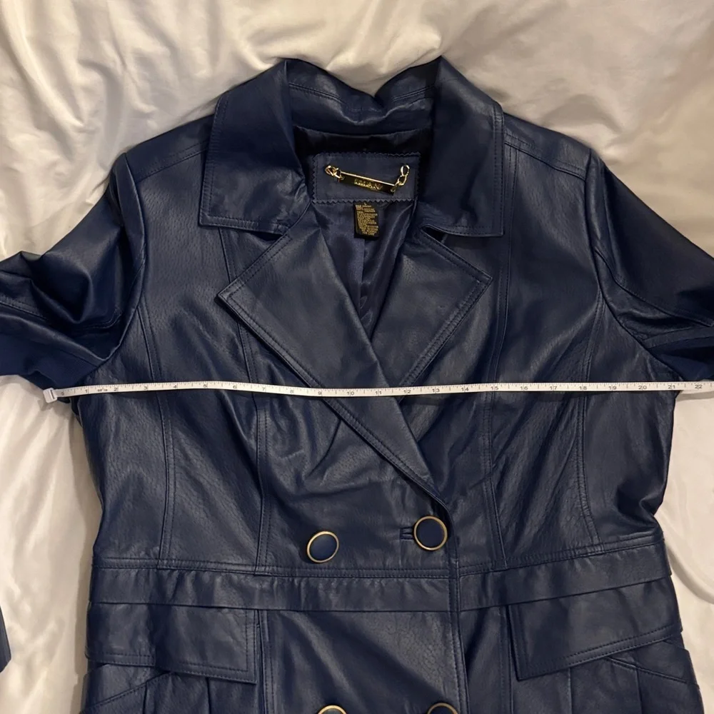 Like New Vintage IMAN Blue Leather Trench